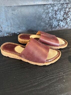 Born Brown Leather Slide Sandals